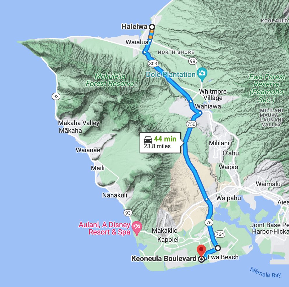 Haleiwa to Wai Kai car map directions